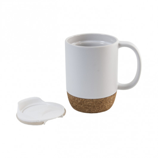 Чашка керамічна з корковою підставкою та пластиковою кришкою K-51K054M