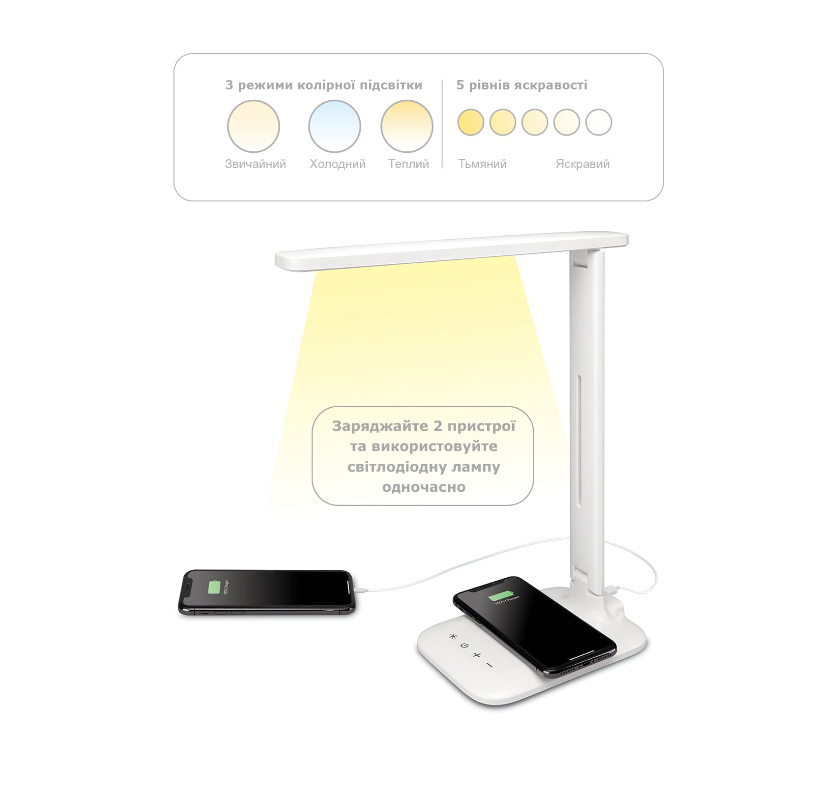 Лампа з бездротовою зарядкою T-8048