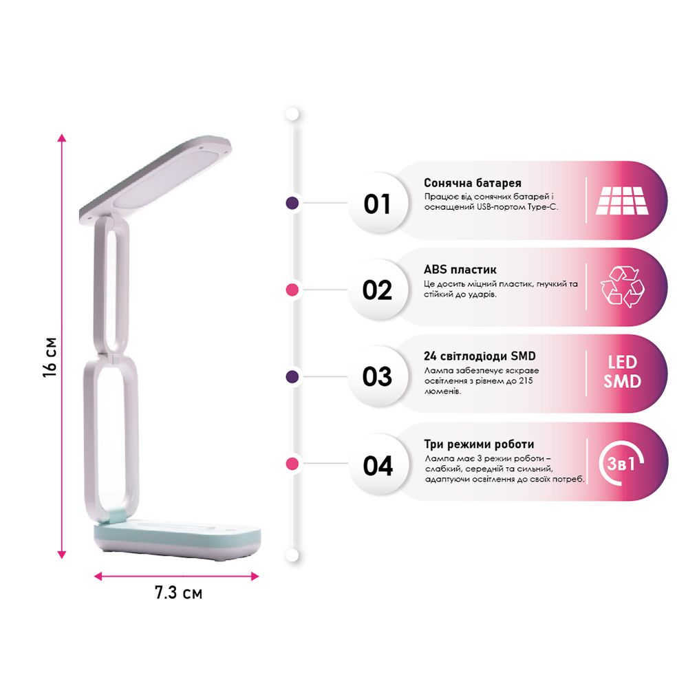Лампа настільна із сонячною батареєю B-40040519