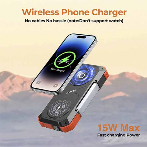 Павербанк з сонячною панеллю, ліхтариками та карабіном 20000 mAh, K-PNW51A