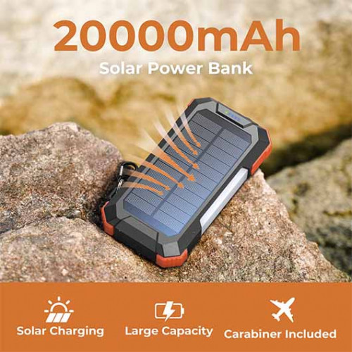 Павербанк з сонячною панеллю, ліхтариками та карабіном 20000 mAh, K-PNW51A