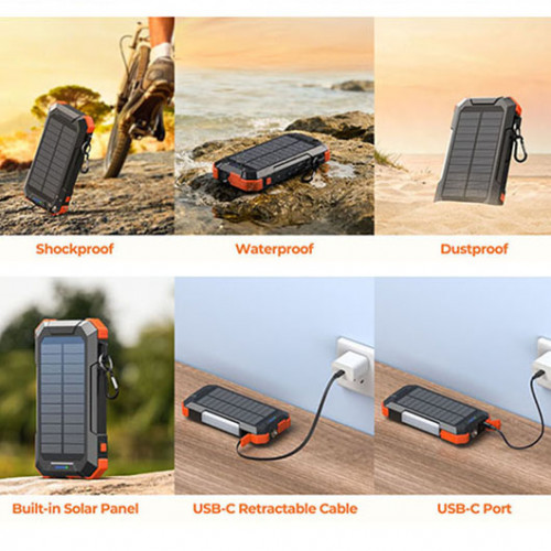 Павербанк з сонячною панеллю, ліхтариками та карабіном 20000 mAh, K-PNW51A